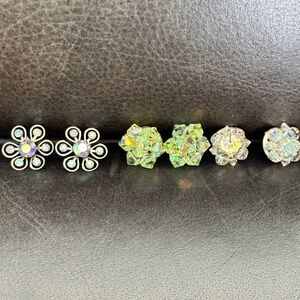 Three Pair Vintage 1960's Crystal Rhinestone Earrings for Pierced Ears